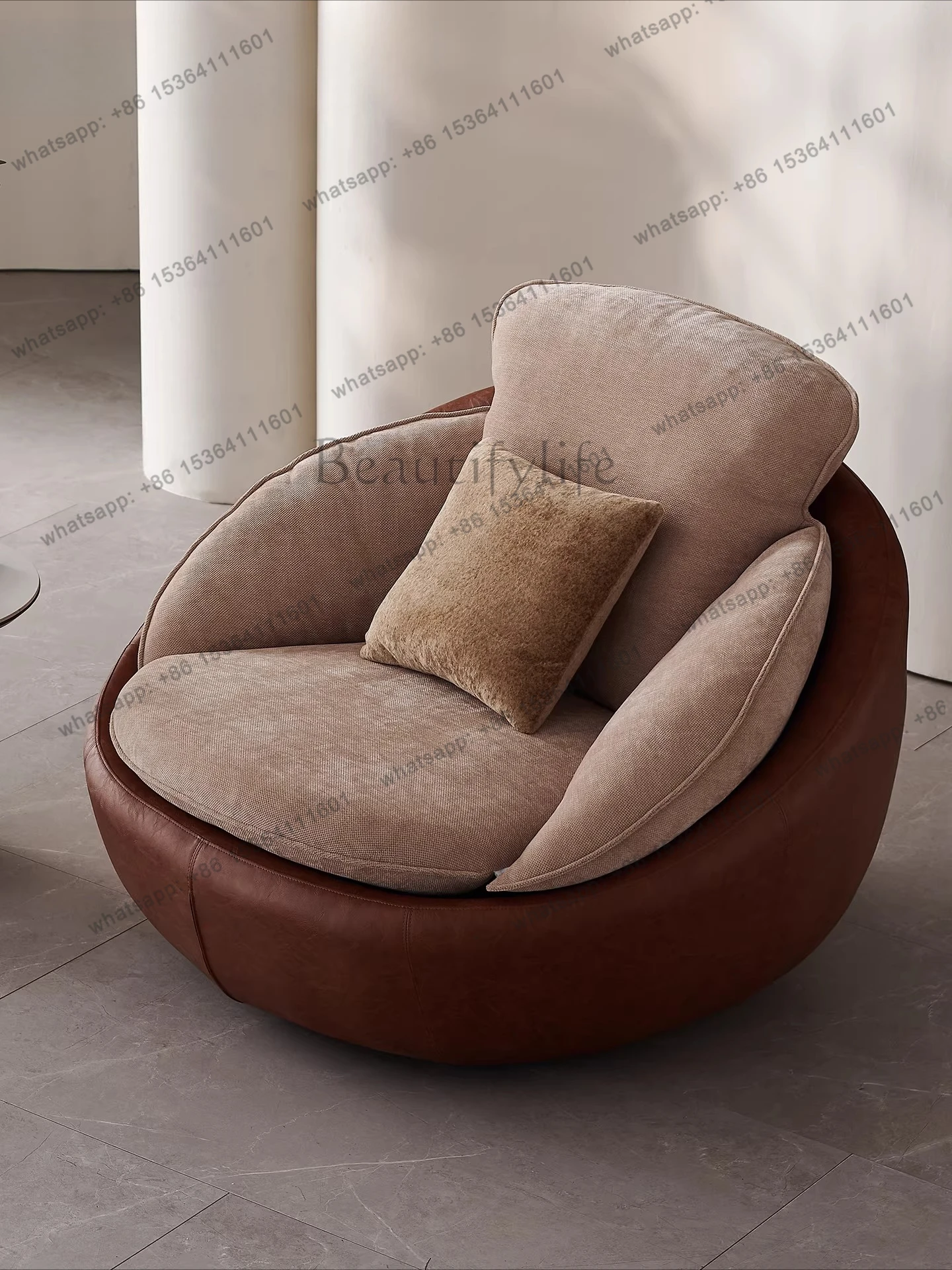 

Italian minimalist rotating single sofa, fabric single chair balcony antique style