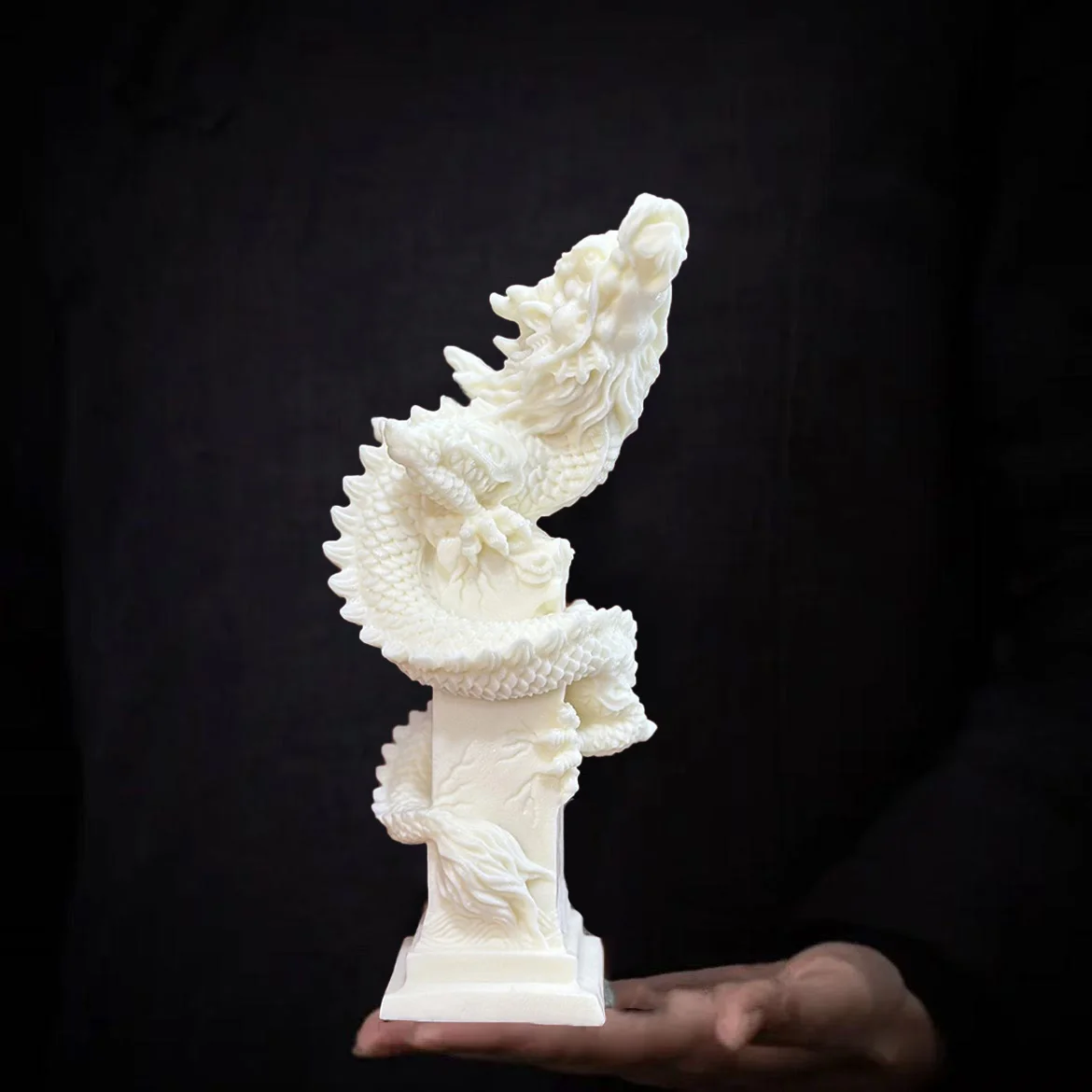 Imitation ivory Flying Dragon Sculpture statue Chinese mascot decorations Home Living Room Office Wealth Luck Feng Shui Decor
