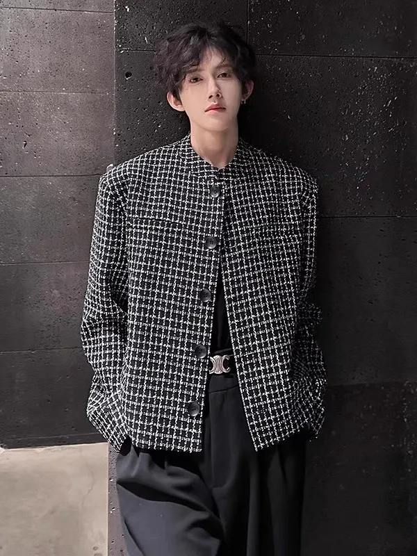 

Men's ort Tailored Suit Jaet Tweed Plaid oulder Pads American Sle Casual Outerwear Anti-Wrinkle Polyester Fiber