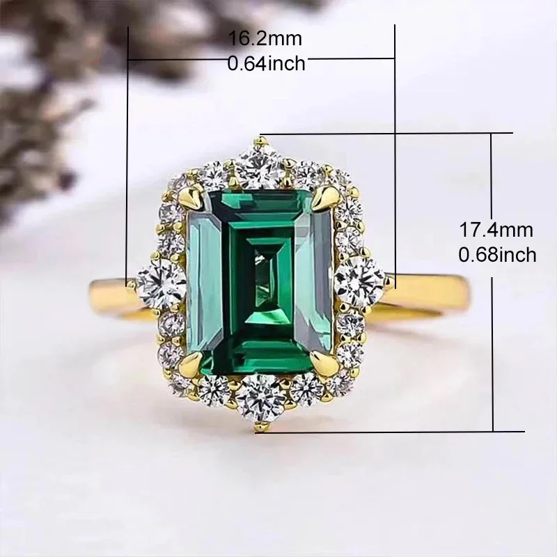 Huitan Luxury Square Green Cubic Zirconia Rings Temperament Elegant Wedding Bands Accessory for Women Anniversary Party Jewelry
