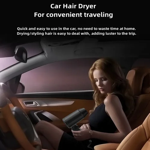 Imagen 2 del producto Secador de pelo portátil de 12V para coche, soplador plegable frío y caliente, descongelador de ventana, velocidad del viento ajustable, secador de pelo Universal de bajo ruido
