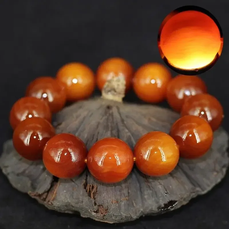 UMQ Natural Amber Bracelet: Dragon Blood Tree, Vintage Buddha Beads and Luminous Amber Wood Beads for Men and Women