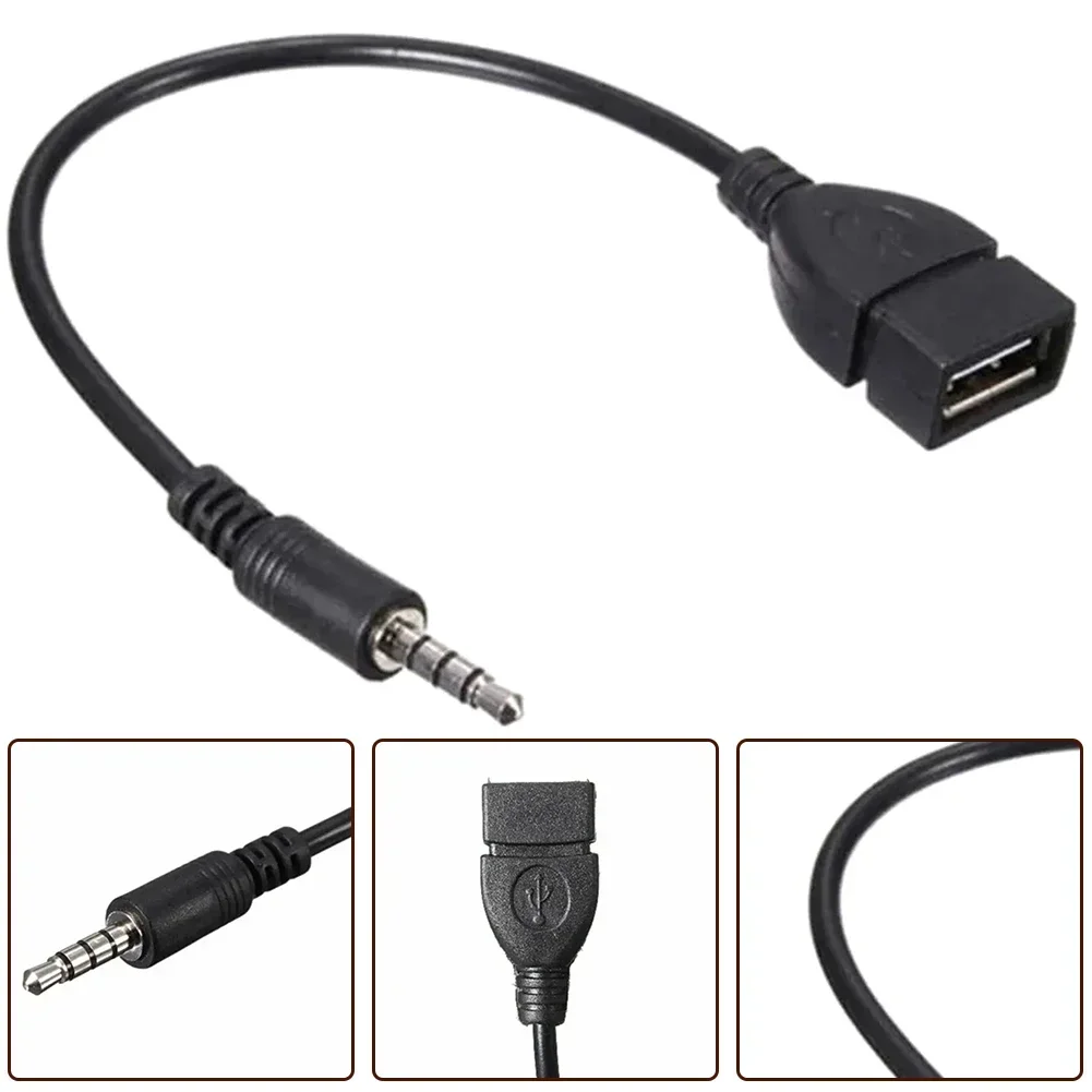 Black Abs Audio AUX 3.5mm Male To USB 2.0 Type A Female Converter Adapter Cable Car USB To 3.5 Public Audio Cable Accessories