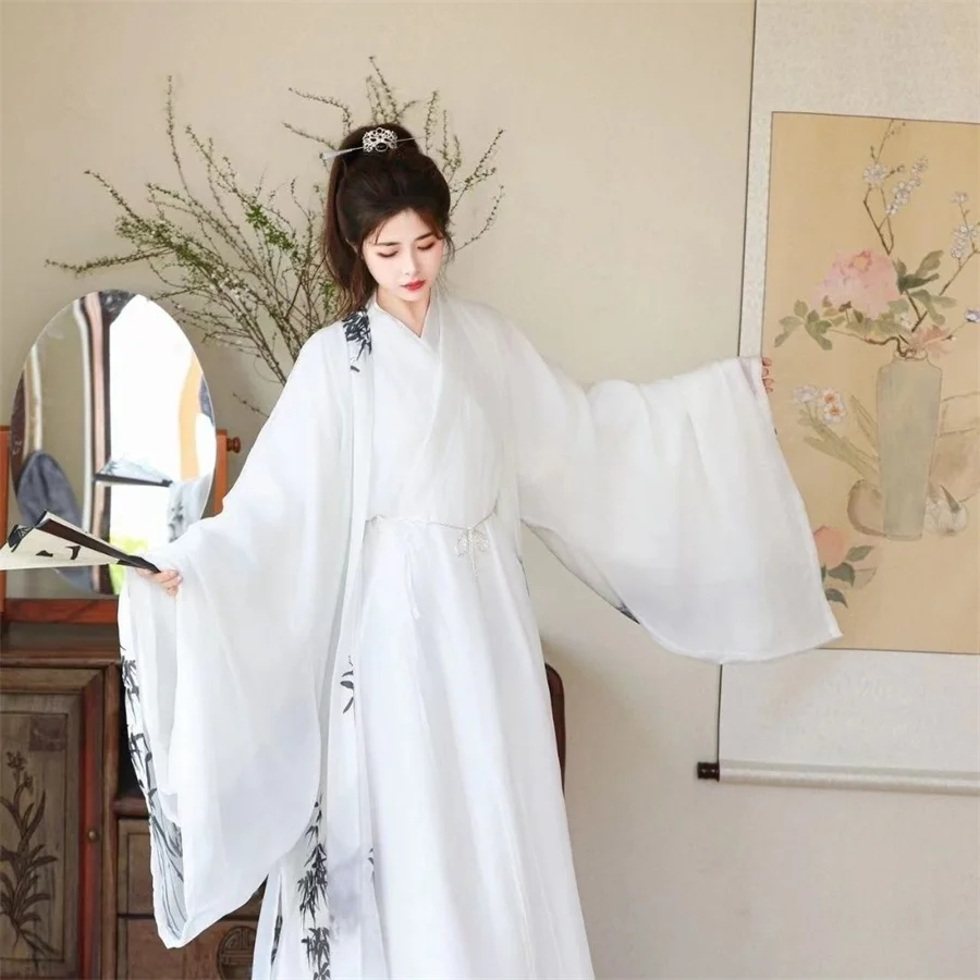 Women Song Dynasty Hanfu Ancient Chinese white Large Sleeve Skirt Classic Han Elements Hanfu Dress Set Girls Cosplay Gift