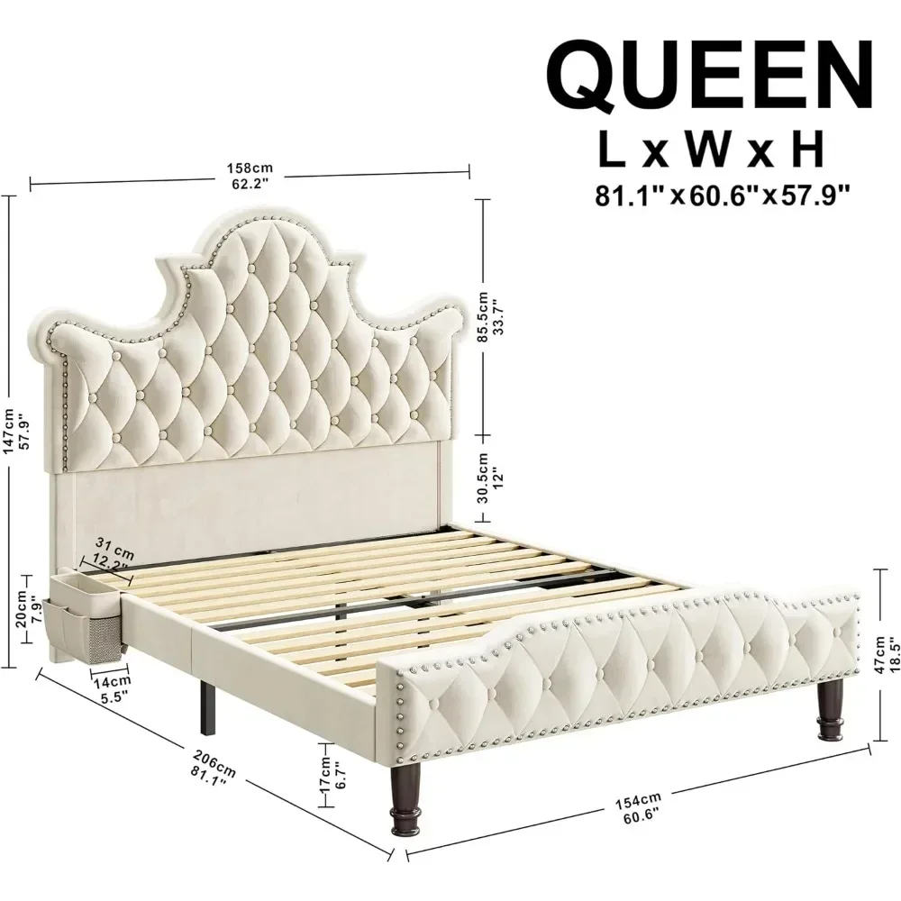 Queen Size LED Bed Frame, Camas Queen with 58