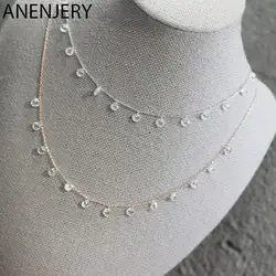 ANENJERY Bling Zircon Tassel Pendant Necklace for Women Elegant Temperament Clavicle Chain Korean jewelry