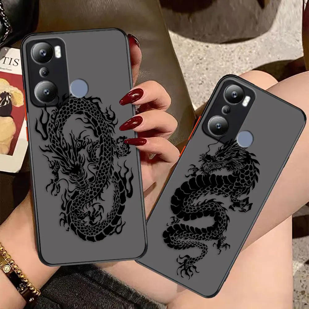 Matte Phone Case for infinix HOT 20I 12 12I 11 11S 10 10I 10S PLAY 9 8 Pro POVA 3 CAMON 15 17P Case Line Drawing Chinese Dragon