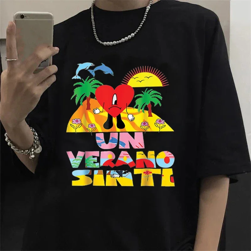 Bad Bnuuy UN VERANO SIN TI Print Cotton T-Shirts Men Women Hip Hop Casual Short Sleeve T Shirt Harajuku Unisex Tees Top Clothing