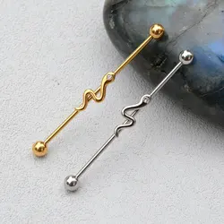 Surgical Steel CZ Sparkly Industrial Barbell Piercing 16G Star Moon Snake Ear Studs for Women Men Helix Conch Cartilage Piercing