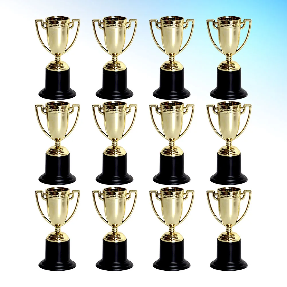 

12pcs Mini Award Trophy Golden Cup Black Base Party Prizes Decoration Favor Reward Ceremony Spelling Bee