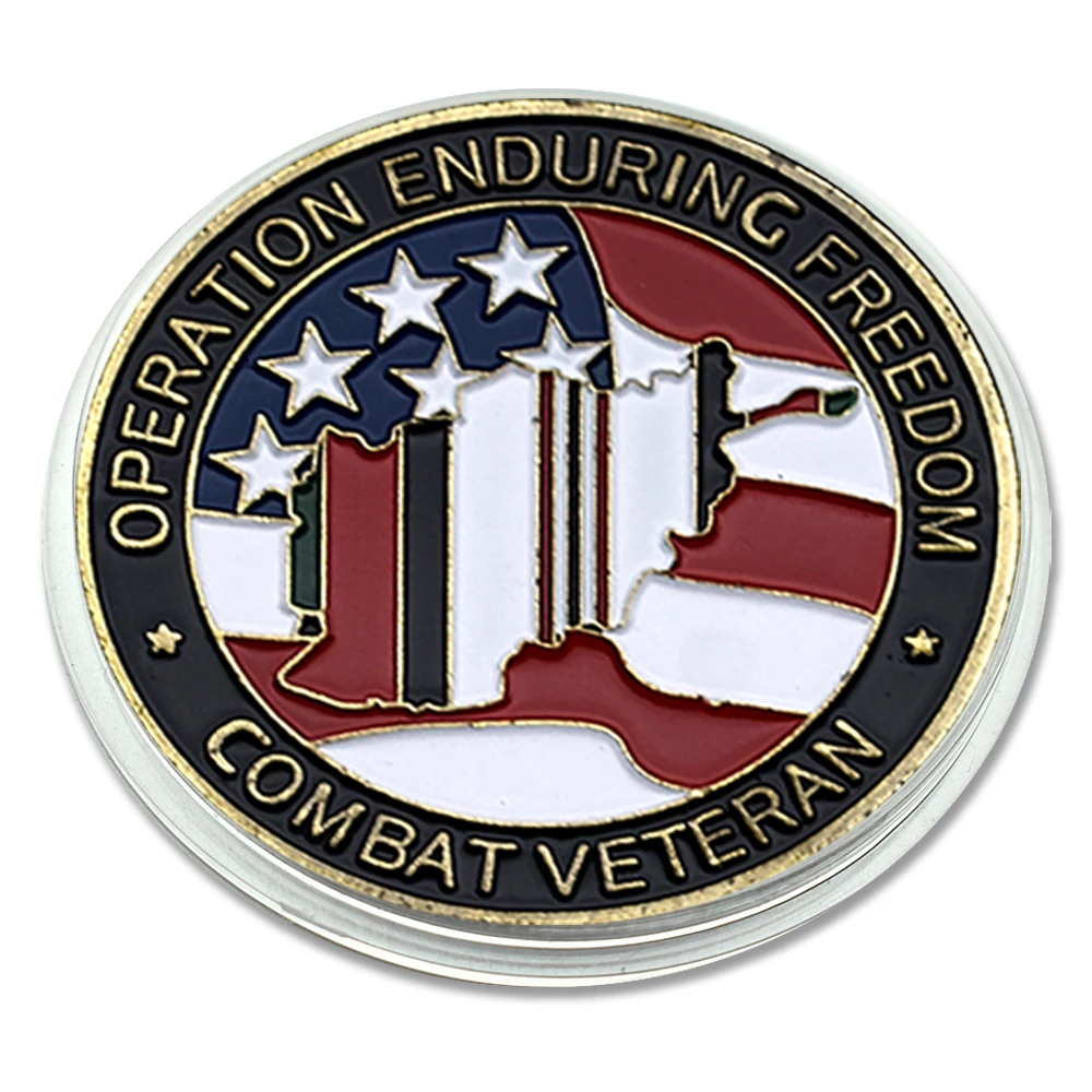 

Operation Enduring Freedom Gold Plated Challenge Coin Combat Veteran Metal Medal with Plastic Case Art Craft Souvenir