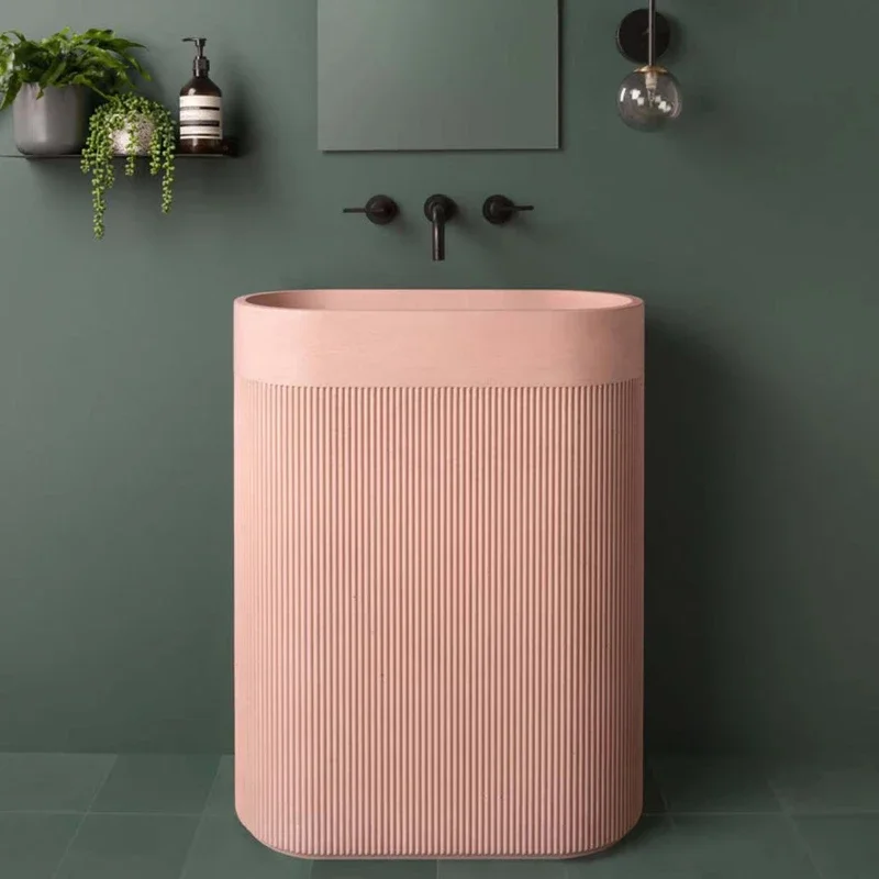 

newest design hotel customized pink white gray color bathroom artificial stone groove flute pedestal sink basin