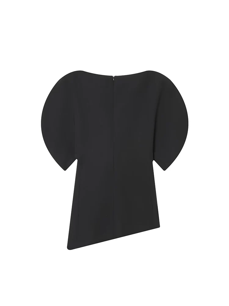 قميص نسائي غير رسمي بأكمام منتفخة من TFMLN بلون سادة ورقبة دائرية وأكمام قصيرة وحاشية غير متماثلة قطع علوية نسائية جديدة على الموضة في شارع العليا #3