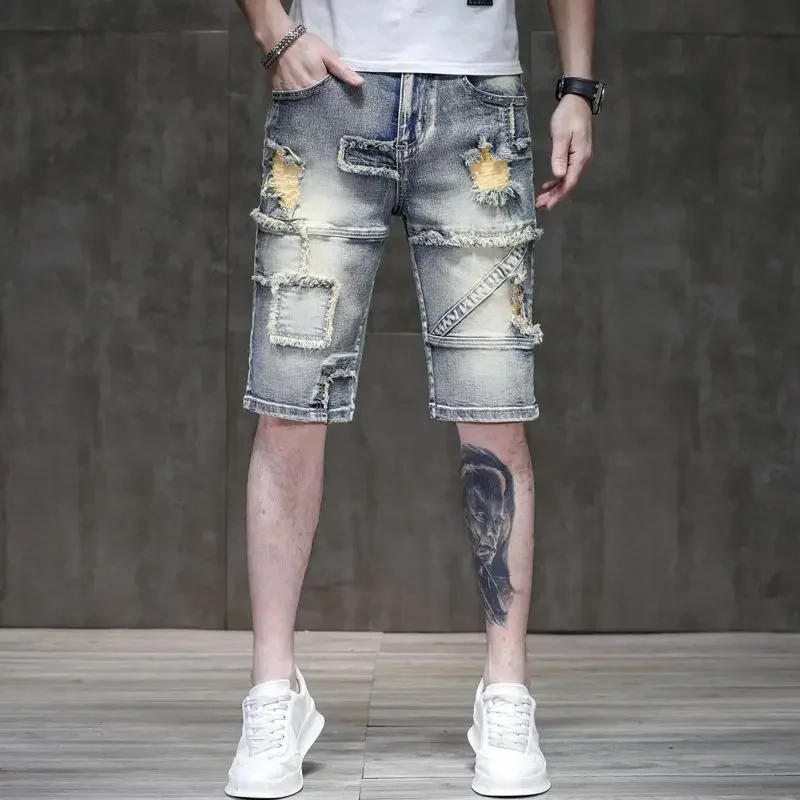 

Long Bermuda Ripped with Pockets Men's Short Jeans Pants Skinny Slim Male Denim Shorts Half Stretch Streetwear Cowboy Popular Xl
