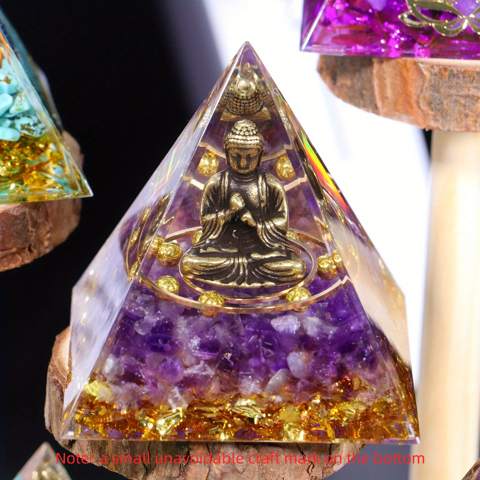 1 Stück Kristall-Orgonit-Pyramide Buddha-Statue, Positive Orgonit-Pyramide, Aogn-Charakter-Statue für Heimdekoration und Meditation – Detail 3