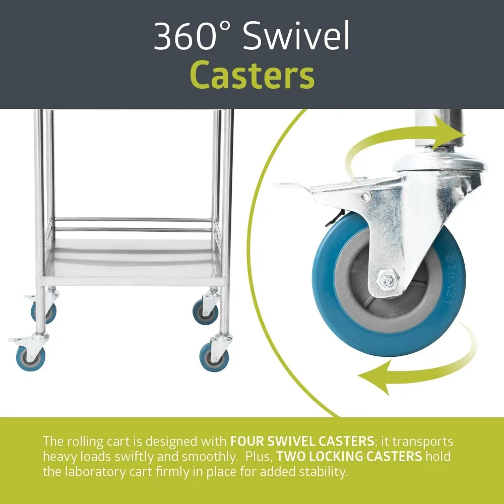 2-poziomowy wózek laboratoryjny, przenośny wózek o dużej pojemności z uszczelnioną górą i cichymi kółkami do laboratorium, 19,65'' dł. x 15,72'' szer.