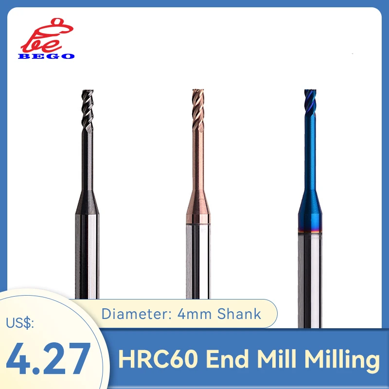 1Pcs Hrc60 2/3/4 Flute Tungsten Carbide End Mill Milling Cutter Cnc Routerbits Long Flute Endmills 1mm 1.5mm 2mm 2.5mm 3.0mm