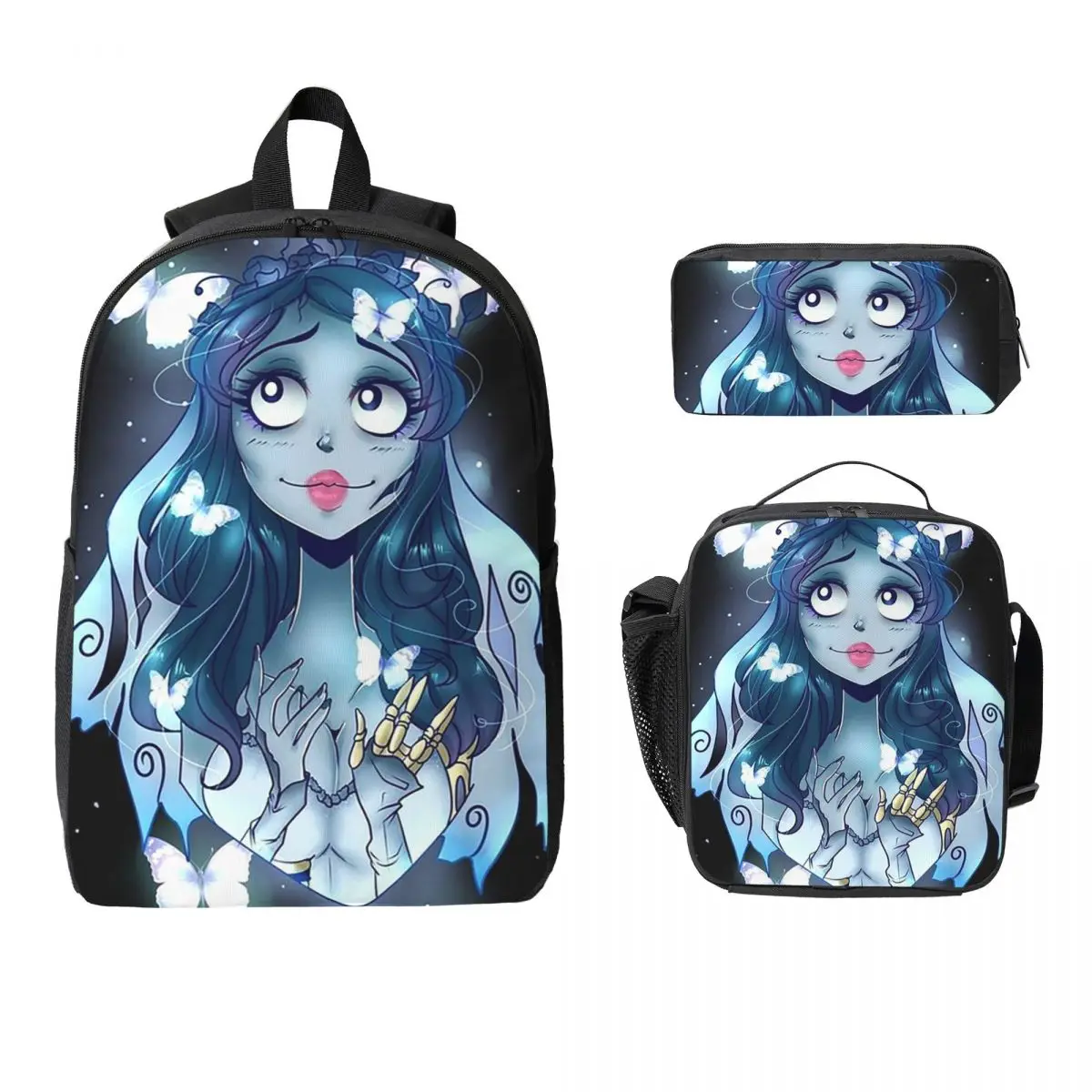 Halloween Film Corpse Bride Ghost Tim Burton Backpack BookBag School Bag Shoulder Bags 3ps Insulated Lunch Bag Pencil Case