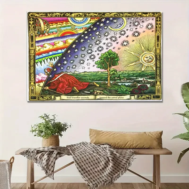 1 Piece No Frame 1889 Dome Flat Earth Map By Camille Flammarion Poster Canvas Wall Art HD Print Modern Home Office Living Ro