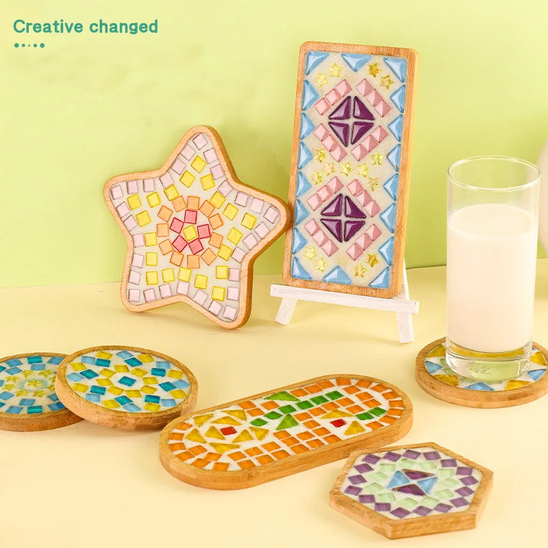 DIY Mosaic cup mat Crystal Glass Mosaic Tiles stone Creative Handcraft Materials for kids artist home deco educational art class