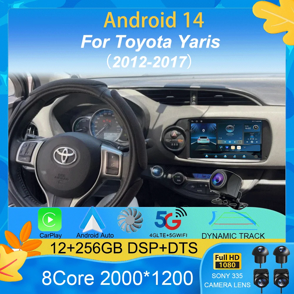 Car Radio Android 15 Autoradio For Toyota Yaris 2012 - 2017 GPS Navigation Multimedia Player Carplay Stereo 2 Din DVD WIFI+4G BT
