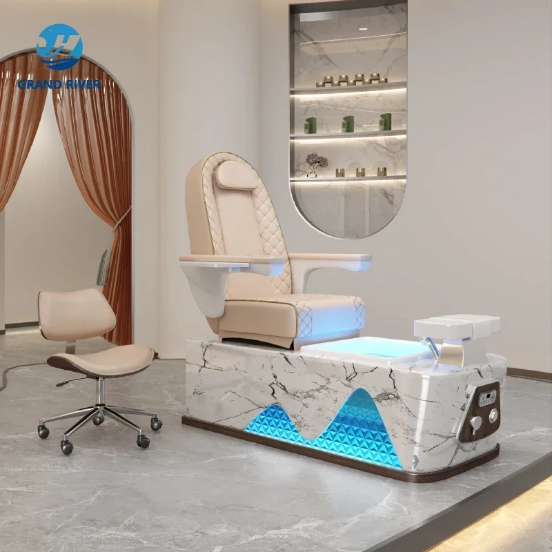 

Elegant design custom foot spa massage chair reclinable nail salon manicure and pedicure throne chairs with aurora bowl luxury