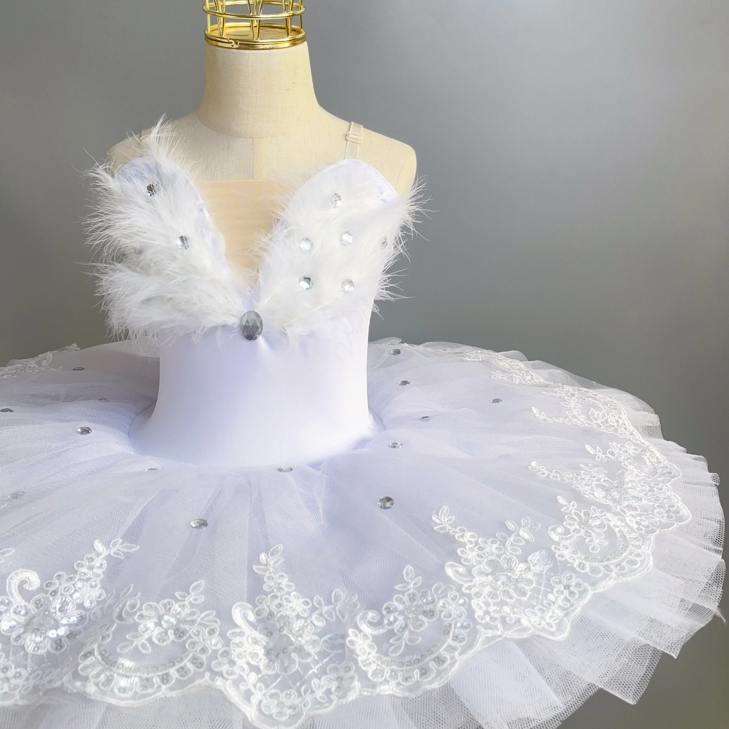 Adult  White Feather Professional Ballet Tutu Dress Classic Ballerina Ballet Dance Costume Pancake Platter Tutu Women