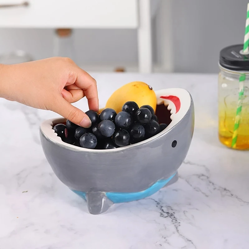 Imagem -04 - Tigela de Cerâmica de Ataque de Tubarão Bonito Tigela de Doces de Cereal Caixa de Armazenamento de Lanche de Frutas dos Desenhos Animados Agregado Familiar