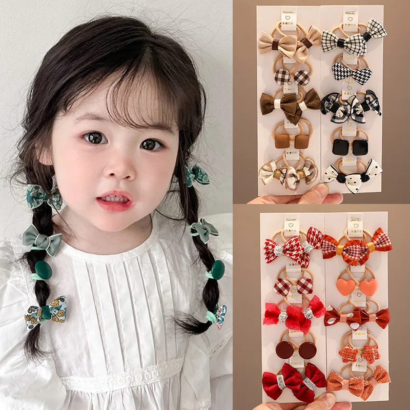 Baby Girls Bowknot Geometric Pattern Ornament Elastic Hair Band Children Sweet Soft Scrunchies Rubber Band Kids Hair Accessories