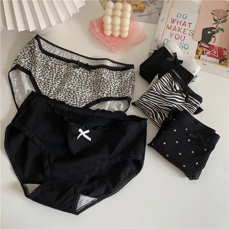 5PCS/Set Leopard Panties For Women Female Sexy Panty Briefs Girls Soft Breathable Cotton Underwear Shorts Underpants Lingerie