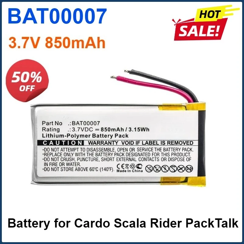

3.7V 850mAh Replacement Battery BAT00007 For Cardo Scala Rider PackTalk Bluetooth Headset Batteries + free tools