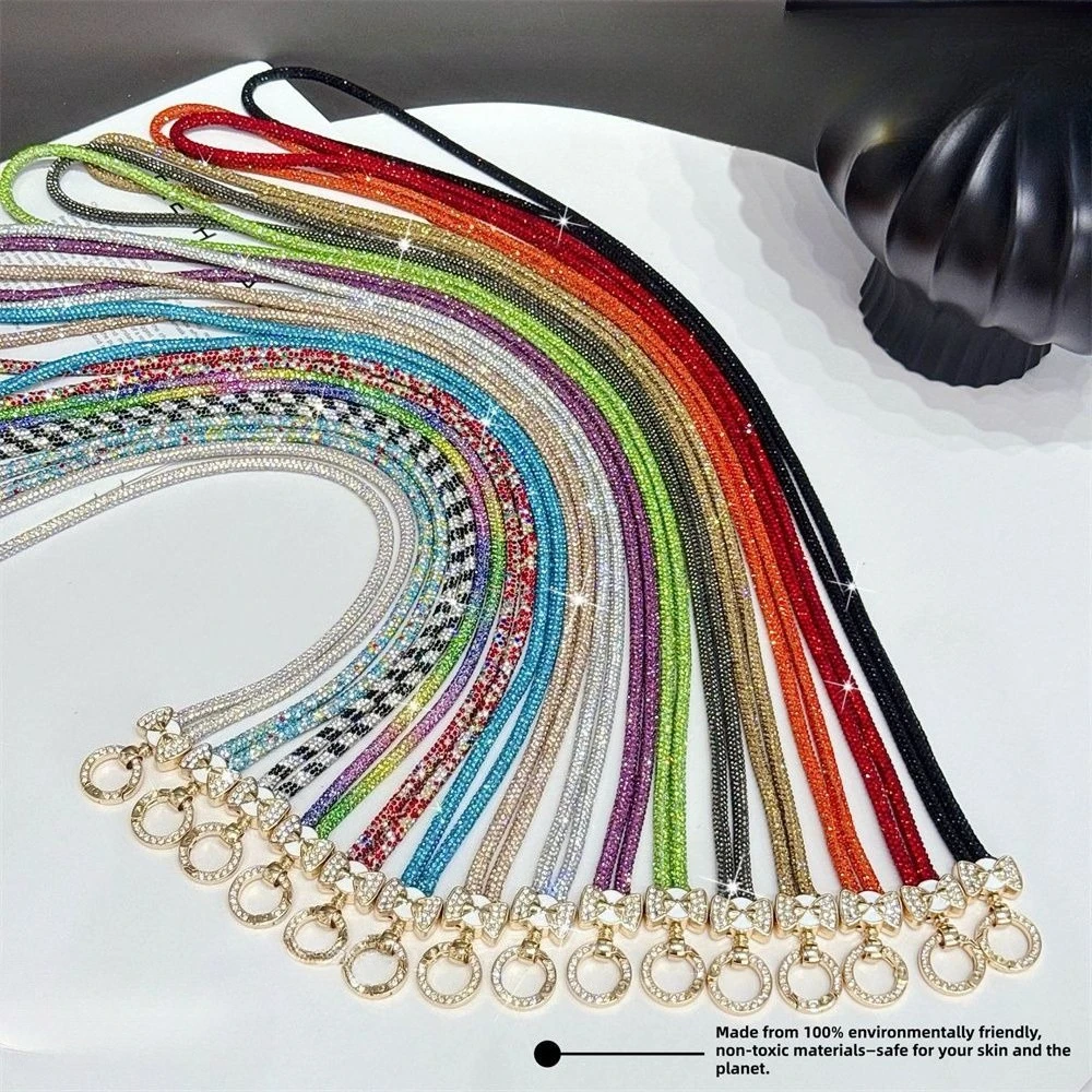 

Light Luxury Fashion Full-diamond Bow Mobile Phone Hanging Chain Long Rhinestone Crossbody Strap Bag Outdoor Anti-lost Pendant