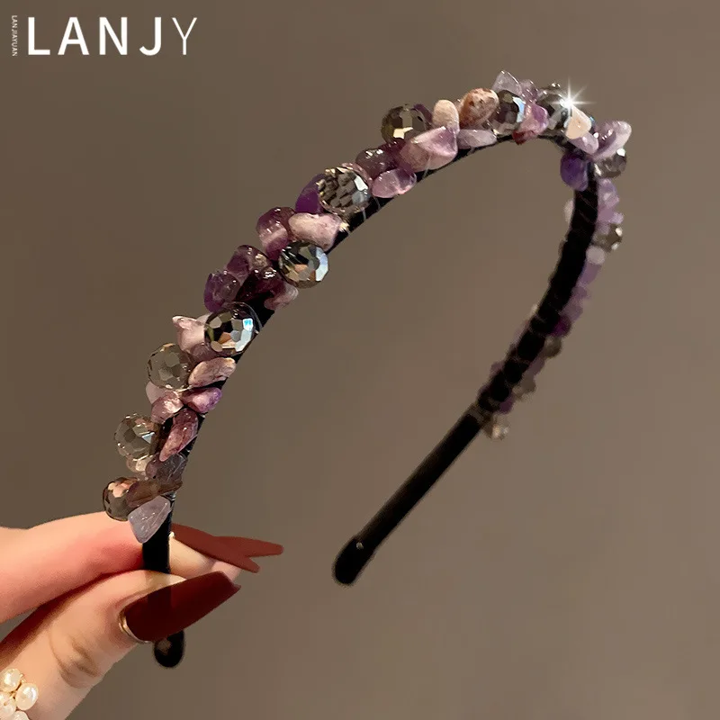 

Korean version of Super Immortal Heavy Industry beaded crystal bright diamond headband temperament Mori winding headband advance