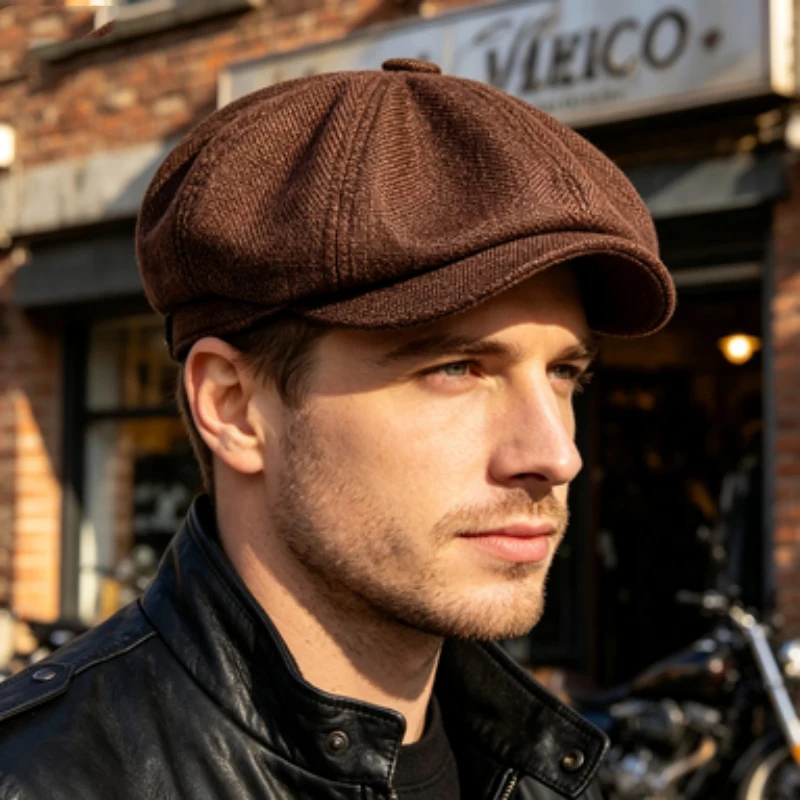 Vintage Linen Blend Newsboy Cap, Retro Gatsby Flat Ivy Hat, Adjustable Octagonal Beret for Men Women