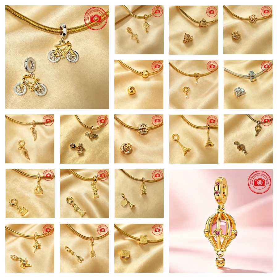 DIY Jewelry Gift Golden Paris Eiffel Tower Statue of Liberty Hot Air Balloon Bicycle Airplane Charm Beads Fit Original Bracelets