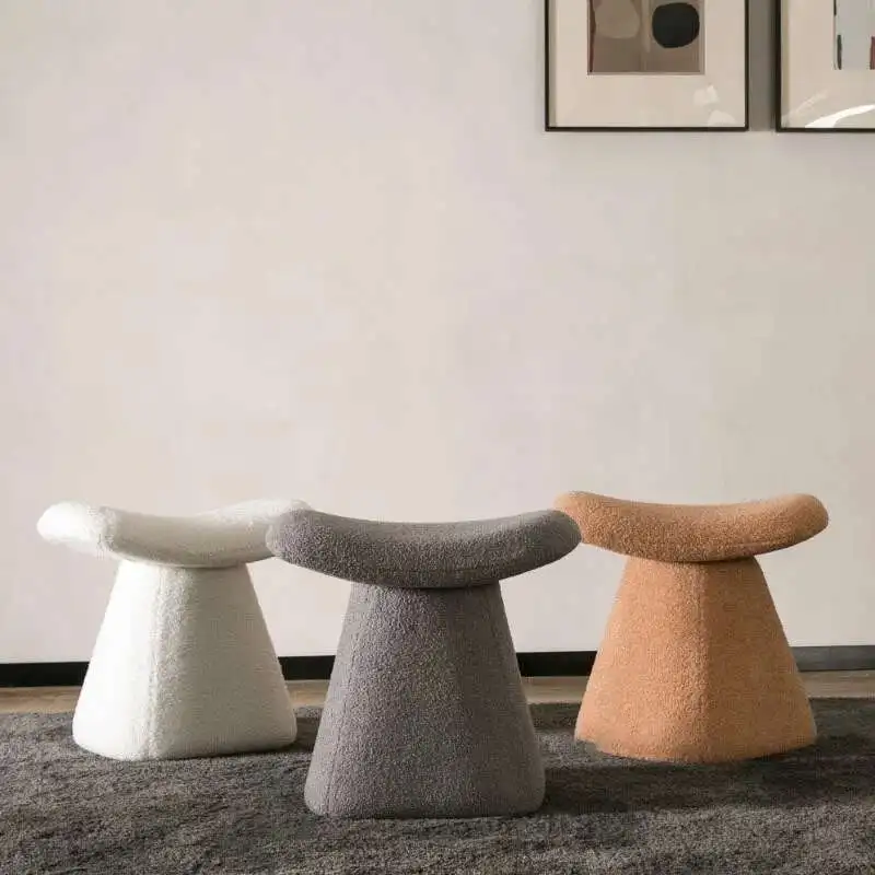 

Nordic Solid Wood Ottomans Bedroom Dressing Stools Home Living Room Furniture Designer Lamb Velvet Shoe Changing Stool