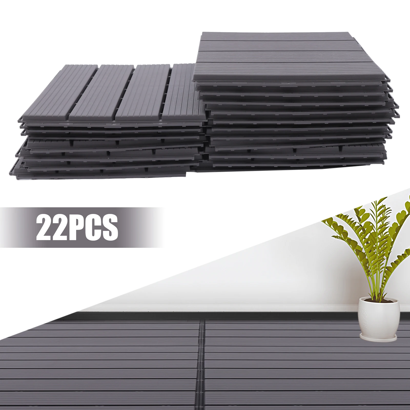 Hardwood Interlocking Patio, Plastic Composite Patio Deck Tiles 12”x12” Flooring Tiles Indoor & Outdoor Tiles Garden Patio Grey