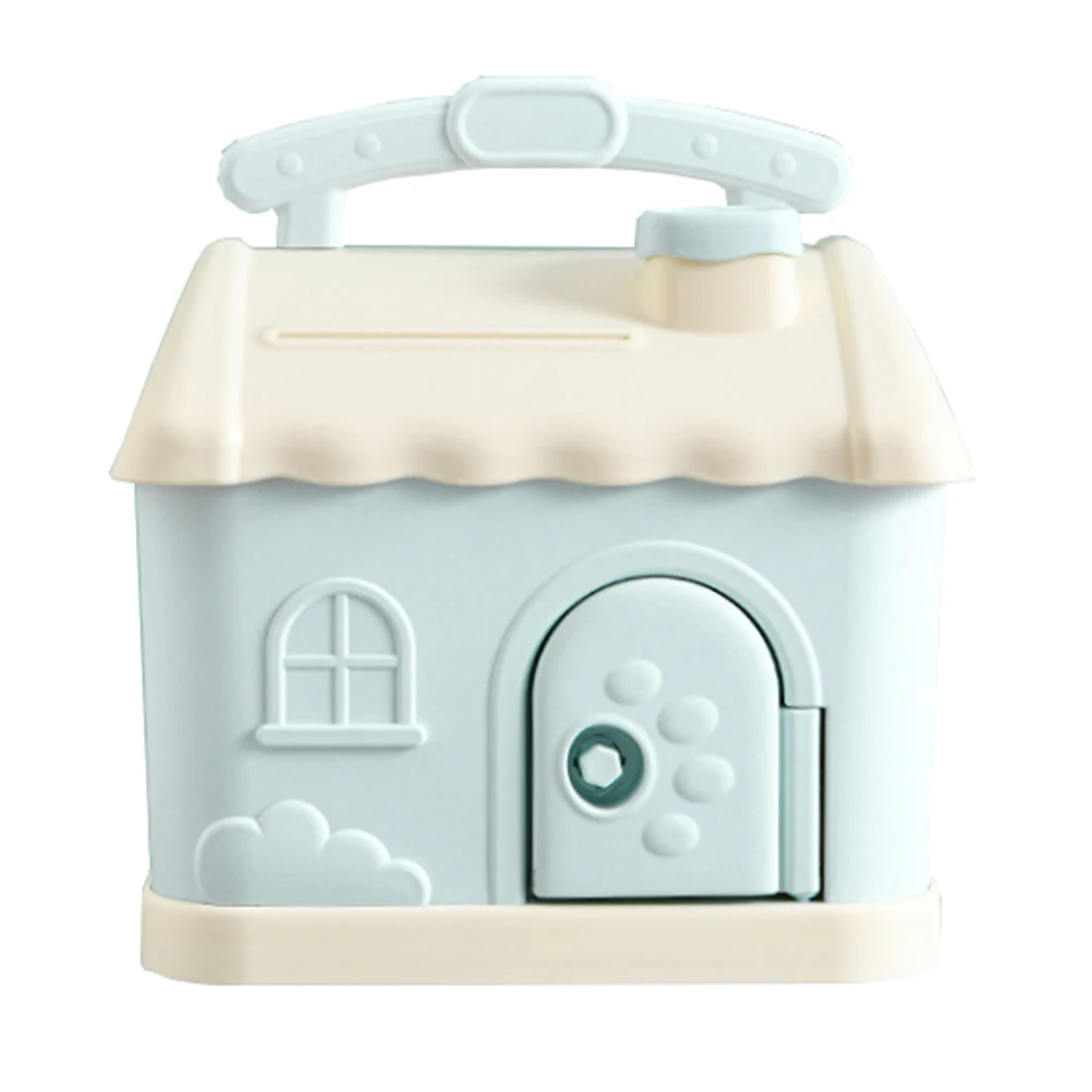 

Cartoon House Piggy Bank Adorable Saving Pot Blue Plastic Kids Bedroom nament Money Storage Jar Coin Container