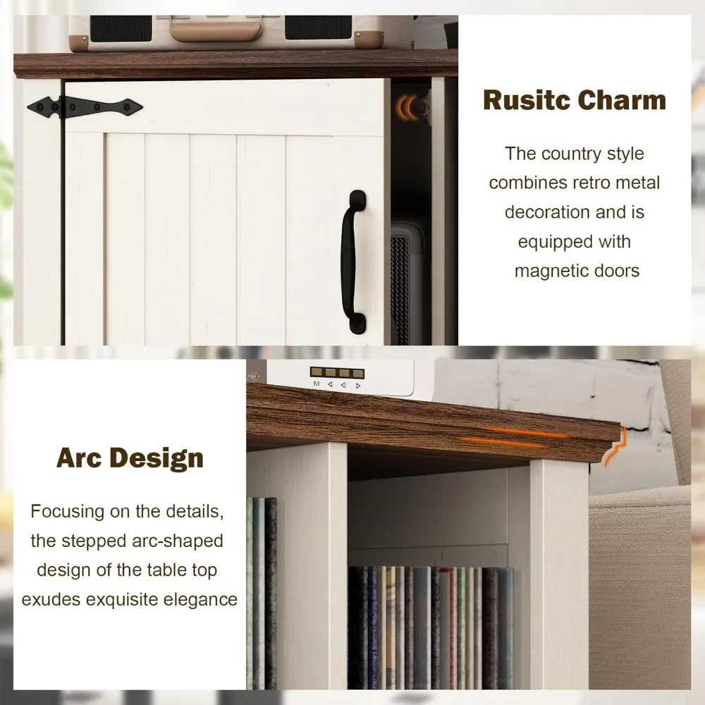 حامل مشغل تسجيل كبير مع مساحة تخزين من الفينيل - حامل قرص دوار 39.5 خزانة تخزين خشبية للمزرعة مع أبواب مغناطيسية، ستيريو M #4