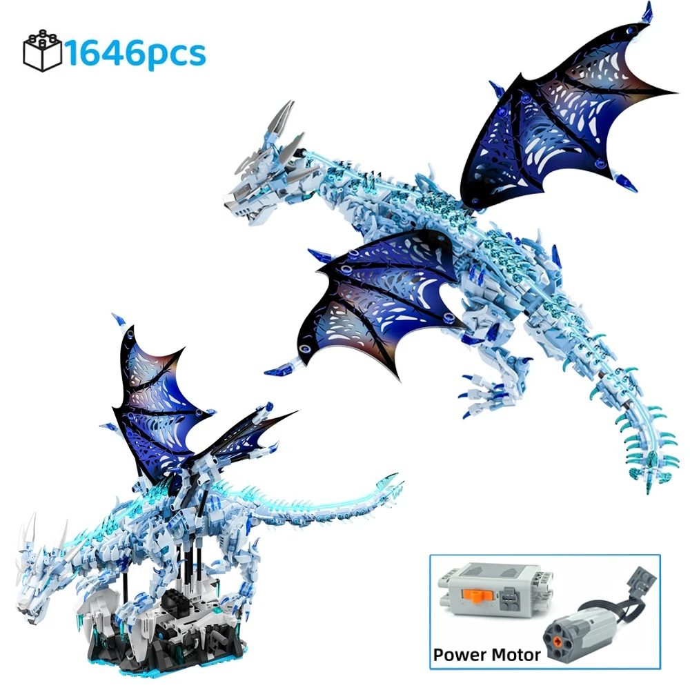 

Набор строительных блоков «Ледяной дракон» (1646 деталей) с подсветкой, техническим механизмом и функцией соединения, модель MOC, подарок для фанатов фильмов