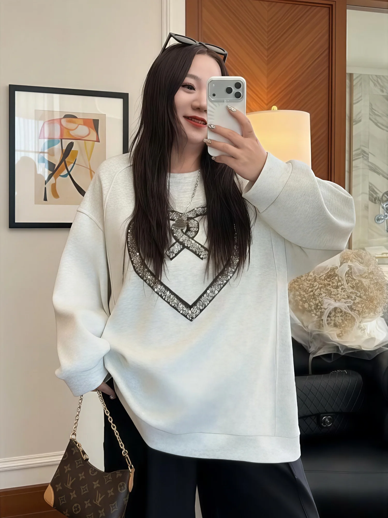 

Loose Casual round Neck Sweatshirt plus Size Women's Spring New Style Comfortable Slimming Versatile Thick Sister H4333