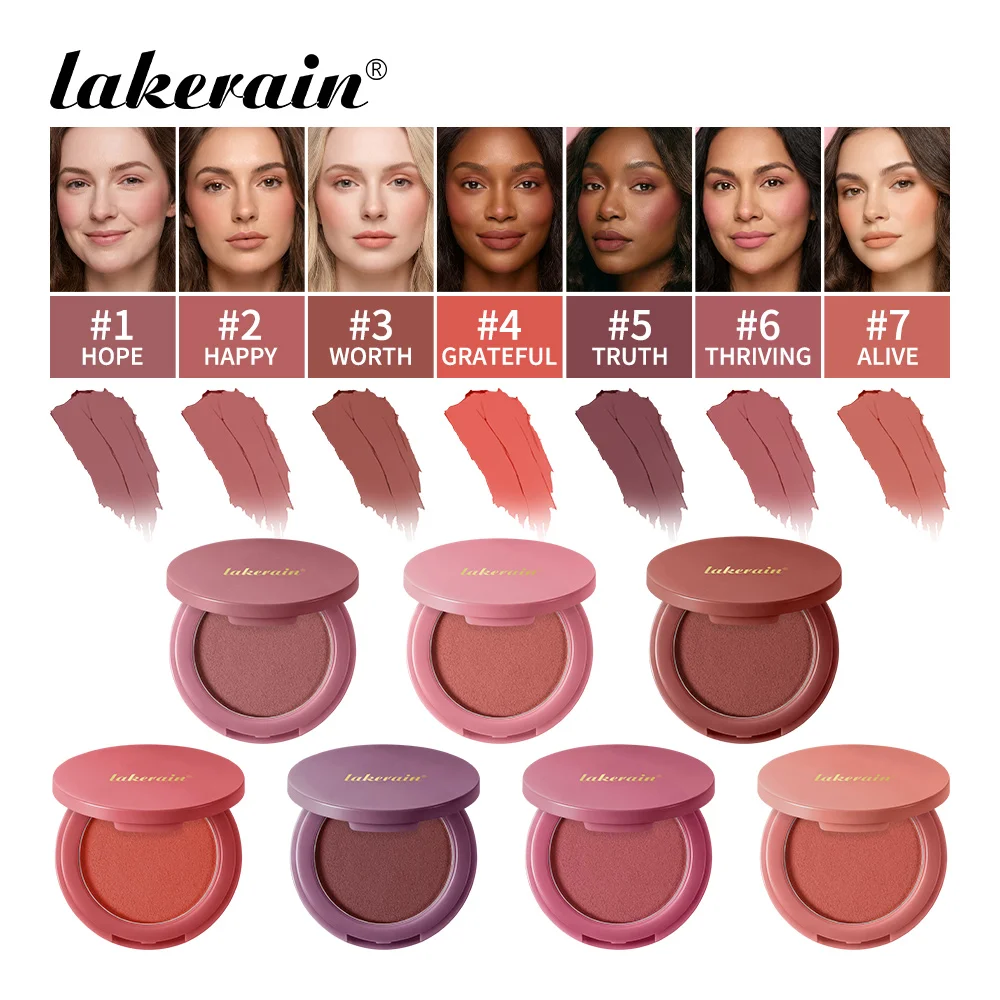 Rubor Mate Suave Lakerain, Acabado de Piel Sedoso y Fresco, Luminosidad Duradera, Hidratante, Rubor Mate Natural con Efecto Rebotante