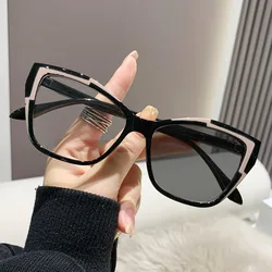 Fashion Cat Eye Anti Blue Light Photochromic Glasses Women Vintage Triangle Metal Frame Color Change Eye Protection Spectacles