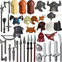 MOC Medieval Accessories Building Blocks Soldier Figure Knight Helmet Hat Armour Elf Hairstyle Arrows Spears Bricks Toy Gift E02
