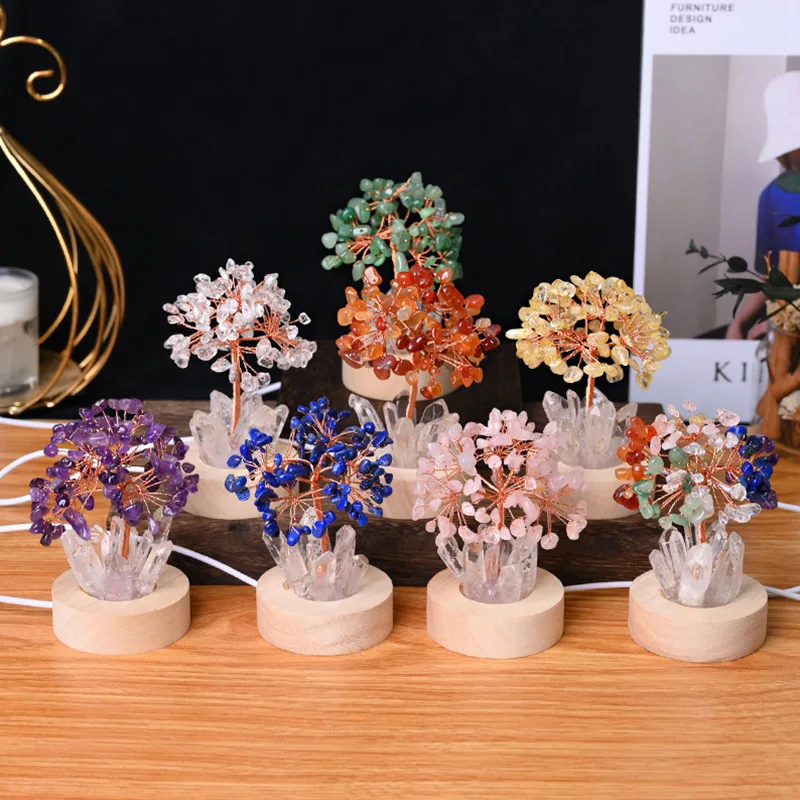Natural Crystal Tree Crystal Cluster Fortune Tree Night Light Citrine Bedside Ambient Light Ornament Year of The Horse New Year