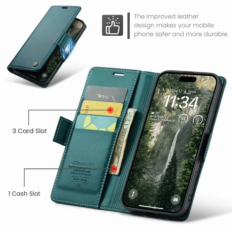 Phone Case for iPhone 17 16 15 14 13 12 11 Pro XS Max Plus X XR Mini Air 17Air Case Flip Wallet Book Leather Cover With Stand - náhled 6