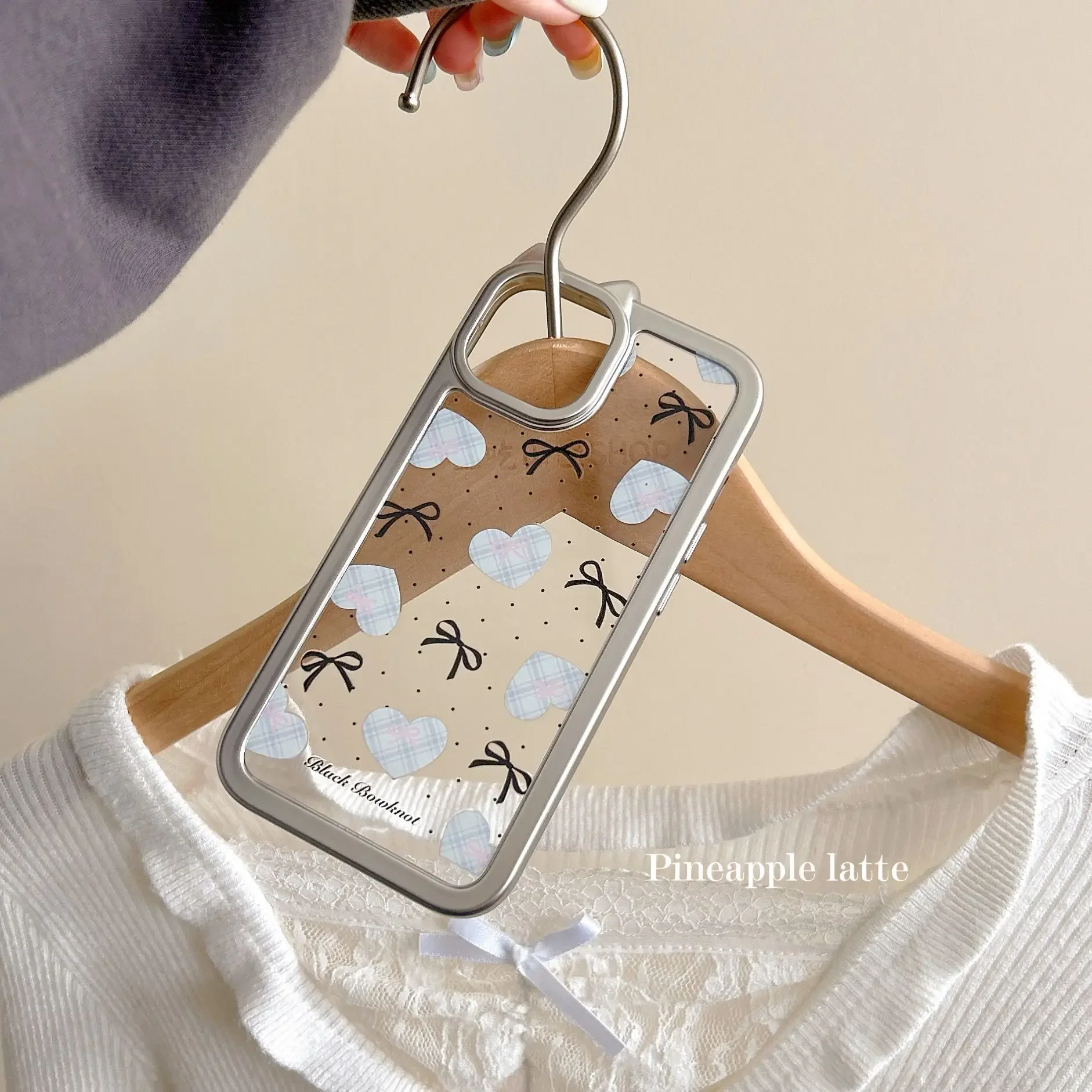 Fairy retro bow Cat ears art transparent Phone Case For iPhone 15 14 13 12 11 Pro Max Case Cute Sweet silvery frame luxury Cover