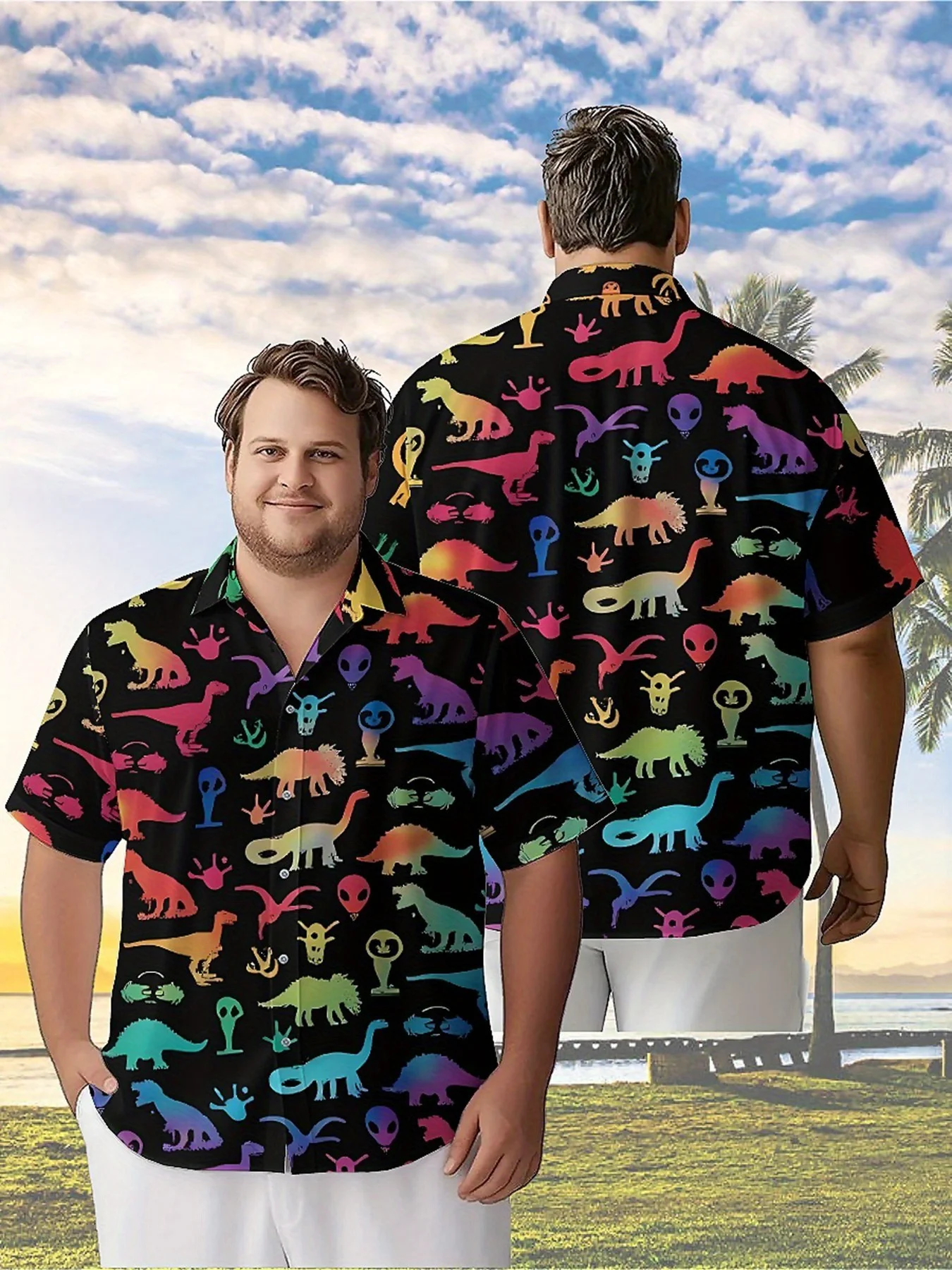 

Men's Plus Size Hawaiian Shirts Colorful Dinosaur Pattern,New Summer Fashion Tops,Hip Hop Streetwear