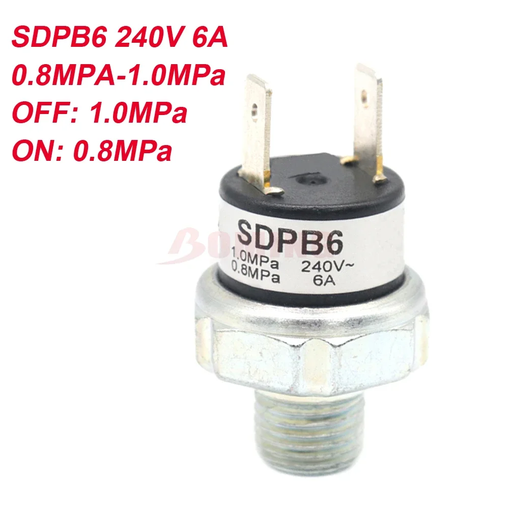 For Train Horn Air Compressor Pressure Control Switch Tank Mount Thread Valve 0.8MPa-1.0MPa 240V 6A SDPB6 OFF 1.0MPa ON 0.8MPa