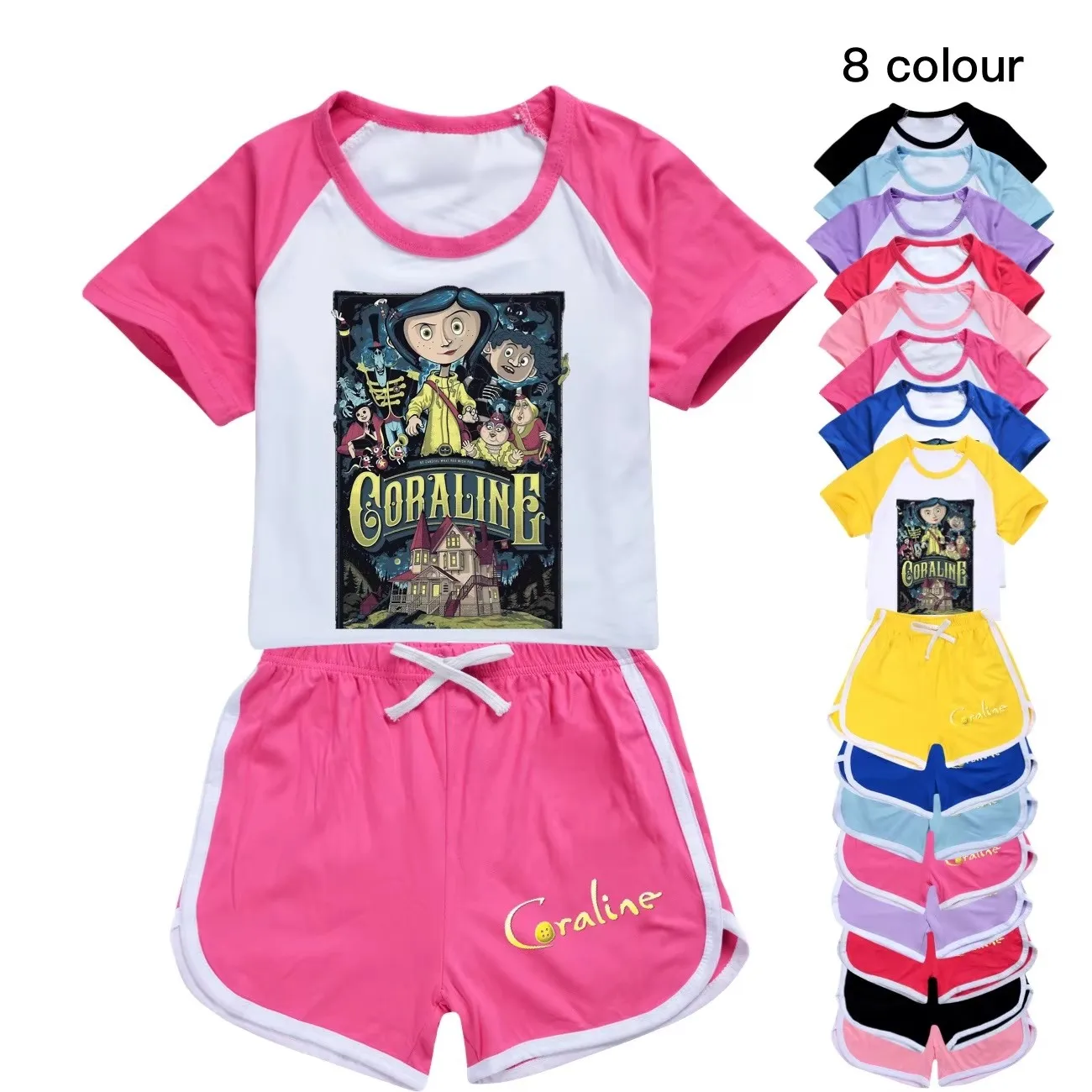 

Комплекты летней одежды Coraline для мальчиков, топы с героями мультфильмов для девочек + шорты, костюмы из 2 предметов, детская повседневная одежда, детская одежда, пижамы